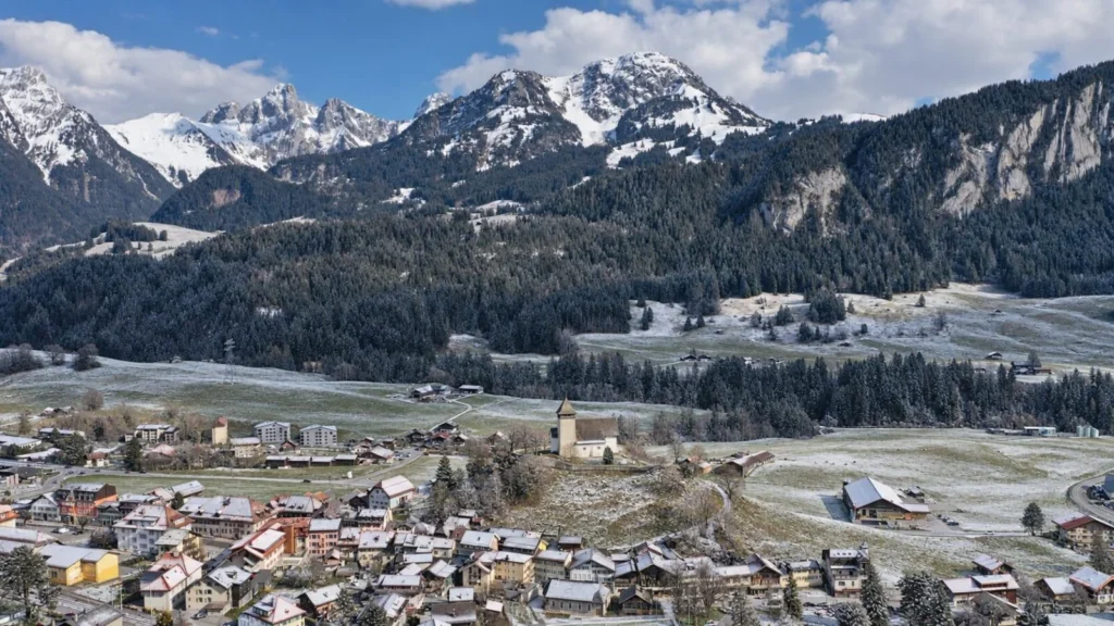 Chateau dOex After Light Snowfall