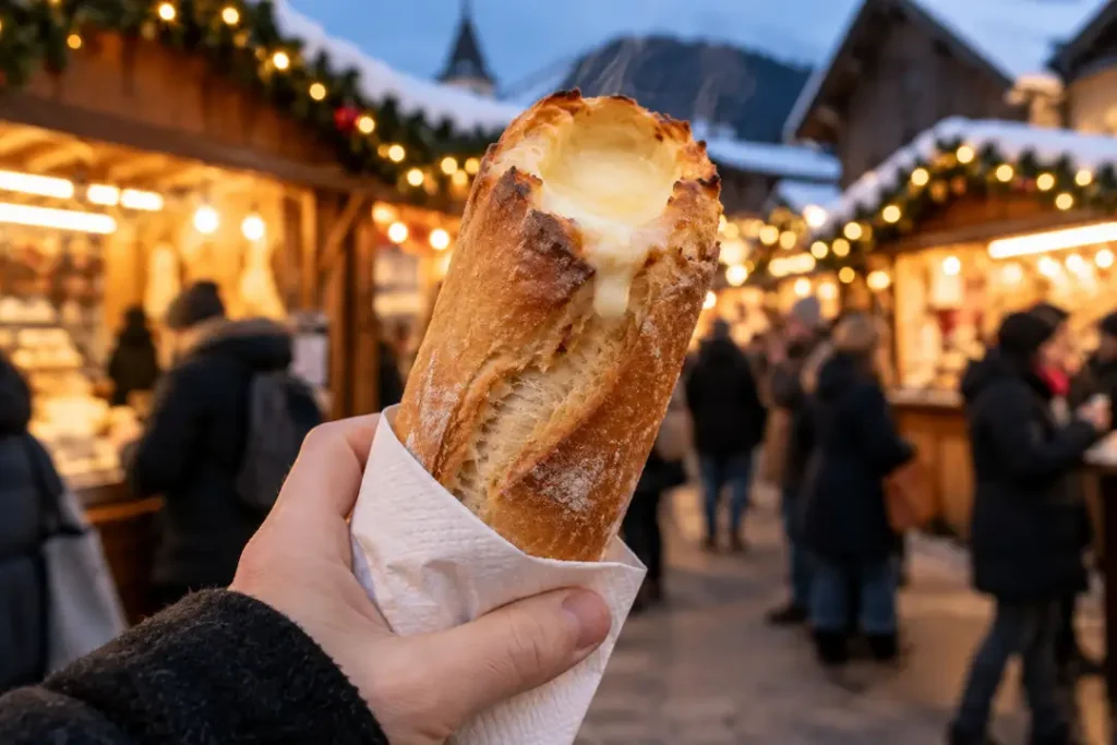 Golden Swiss Chäsbängel at Christmas Market