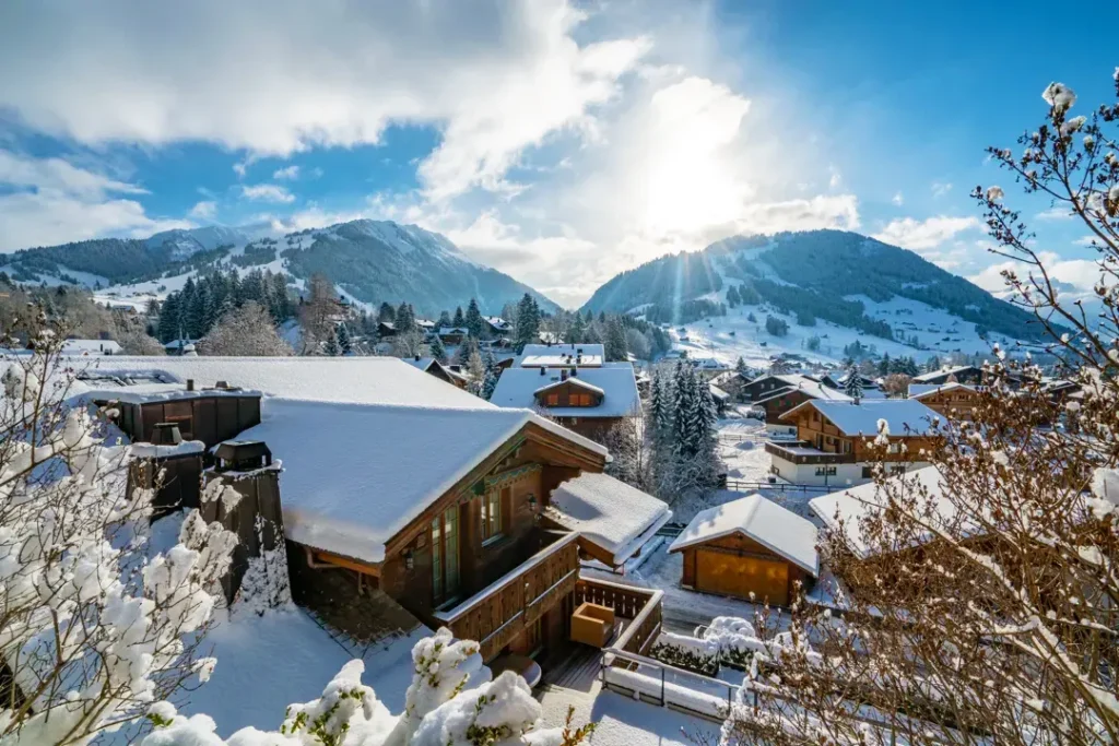 Gstaad village covered by snow