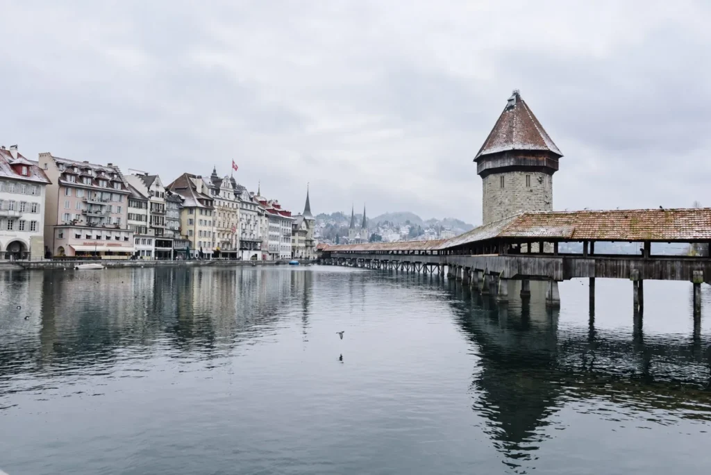 Lucerne Chapel Bridge Lightly-Snow Dusted
