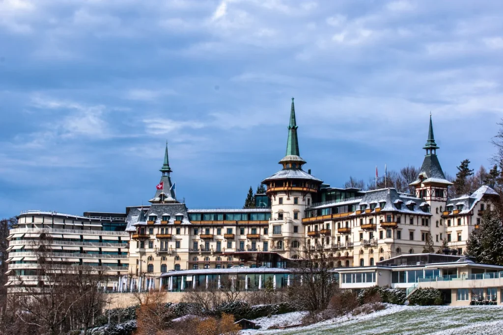 Swiss Hotel with Sparse Winter Snow