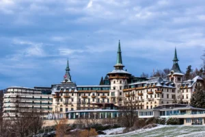 Swiss Hotel with Sparse Winter Snow