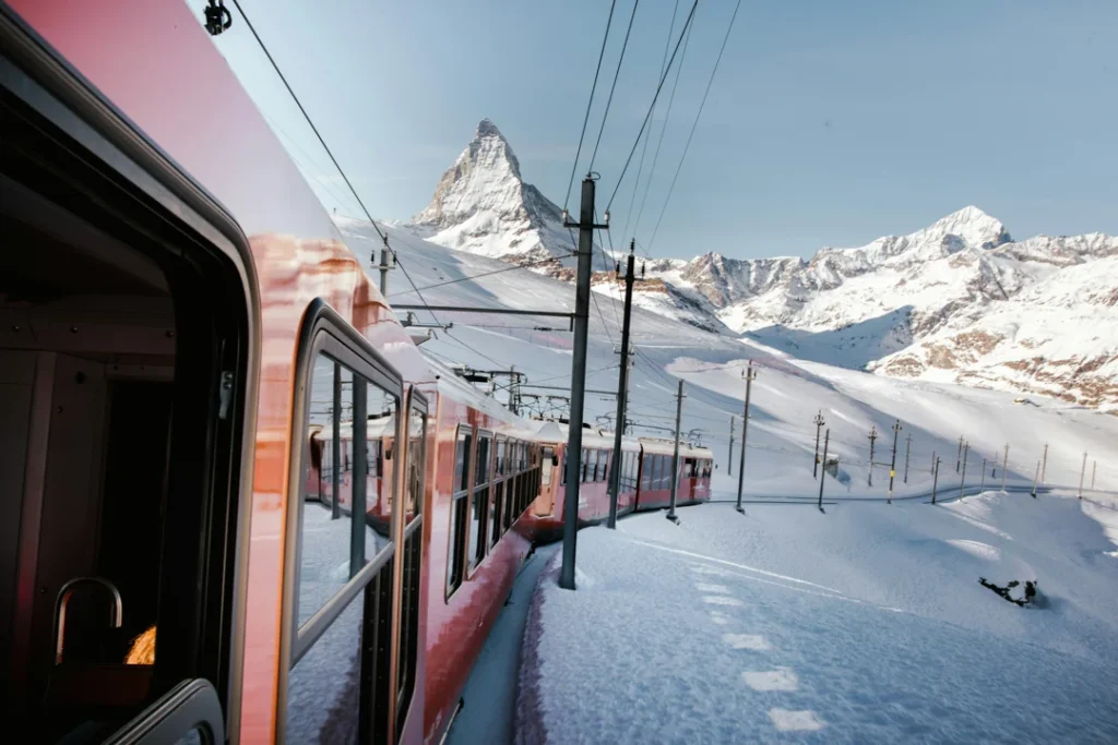 Winter Train Leaving Zermatt Switzerland